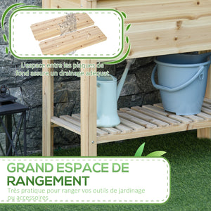 Jardinière sur Pieds Potager avec étagère à Lattes 90 x 40 x 81 cm Inserts d'irrigation, géotextile Inclus en bois massif