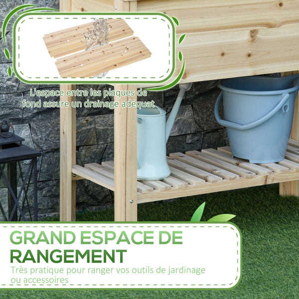 Jardinière sur Pieds Potager avec étagère à Lattes 90 x 40 x 81 cm Inserts d'irrigation, géotextile Inclus en bois massif