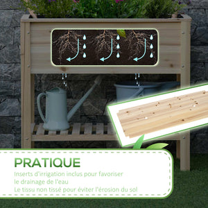 Jardinière sur Pieds Potager avec étagère à Lattes 90 x 40 x 81 cm Inserts d'irrigation, géotextile Inclus en bois massif