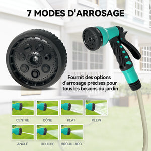 Enrouleur Tuyau Arrosage Mural 30 m x Ø 15 mm, Dévidoir Automatique de Tuyaux d'Eau Rétractable Automatique Pivotant à 180°, Buse à 7 Modes, pour Jardin et Lavage de Voiture, Gris