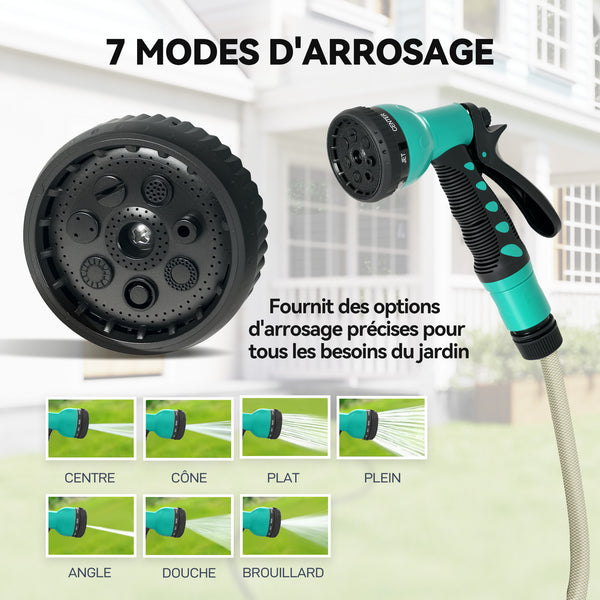 Enrouleur Tuyau Arrosage Mural 30 m x Ø 15 mm, Dévidoir Automatique de Tuyaux d'Eau Rétractable Automatique Pivotant à 180°, Buse à 7 Modes, pour Jardin et Lavage de Voiture, Gris