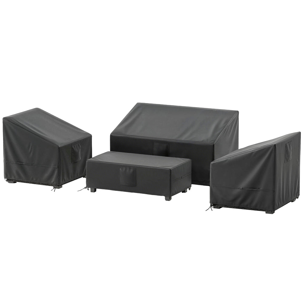 Ensemble de 4 Housses Salon de Jardin Imperméables 420D Tissu Oxford, Bâche de Potection Extérieure avec 6 Évents et Sac de Rangement, pour Table et Canapé, Noir