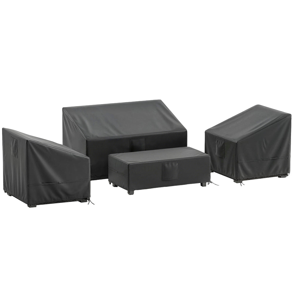 Ensemble de 4 Housses Salon de Jardin Imperméables 420D Tissu Oxford, Bâche de Potection Extérieure avec 6 Évents et Sac de Rangement, pour Table et Canapé, Noir
