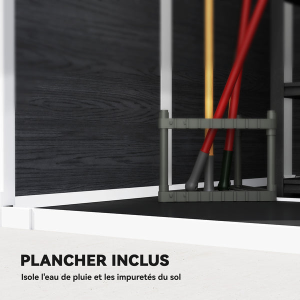 Abri de jardin  6 x 6 pieds avec plancher, effet bois, porte verrouillable et fenêtres pour jardin, patio, garage, pelouse, gris vieilli