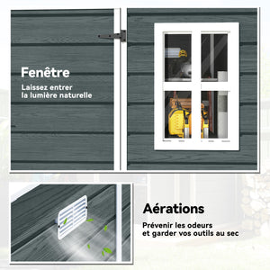 Abri de jardin  6 x 6 pieds avec plancher, effet bois, porte verrouillable et fenêtres pour jardin, patio, garage, pelouse, gris vieilli