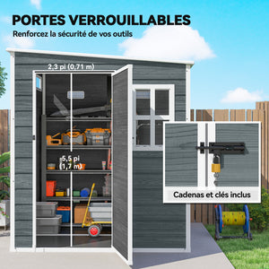Abri de jardin  6 x 6 pieds avec plancher, effet bois, porte verrouillable et fenêtres pour jardin, patio, garage, pelouse, gris vieilli