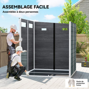 Abri de jardin  6 x 6 pieds avec plancher, effet bois, porte verrouillable et fenêtres pour jardin, patio, garage, pelouse, gris vieilli