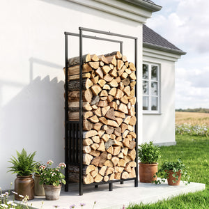 Range Bûches en Acier, Largeur & Hauteur Réglables - Étagère pour Bois de Cheminée, Charge 100 kg - Porte-bûches Intérieur Extérieur, 45,5-75,5 x 25 x 98-170 cm, Noir