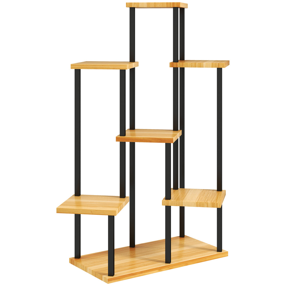 Support à plantes à 7 niveaux pour intérieur et extérieur, étagère plante en acier et bois, porte plantes pour jardin, terrasse, balcon, salon, bois naturel