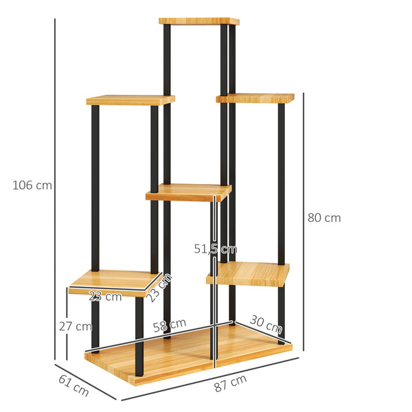 Support à plantes à 7 niveaux pour intérieur et extérieur, étagère plante en acier et bois, porte plantes pour jardin, terrasse, balcon, salon, bois naturel