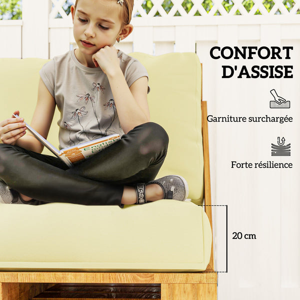Coussins de palette extérieur 2 places, coussins de siège pour euro palette lavable, 2 pièces 120 x 80 cm et 120 x 45 cm, UPF20+, épais de 20 cm, beige