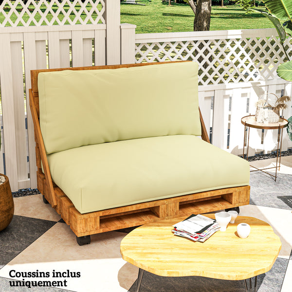 Coussins de palette extérieur 2 places, coussins de siège pour euro palette lavable, 2 pièces 120 x 80 cm et 120 x 45 cm, UPF20+, épais de 20 cm, beige
