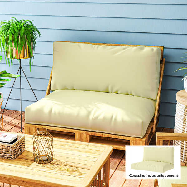 Coussins de palette extérieur 2 places, coussins de siège pour euro palette lavable, 2 pièces 120 x 80 cm et 120 x 45 cm, UPF20+, épais de 20 cm, beige