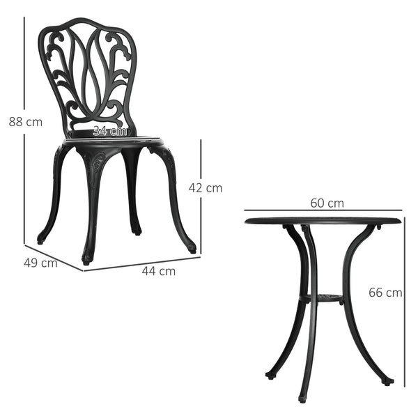 Salon de jardin exterieur, ensemble table ronde et chaises structure en aluminium, table de bistrot avec trou pour parasol mobilier de jardin cours terrasses balcons bords de piscine, noir