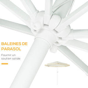 Parasol de jardin parasol extérieur inclinable à franges avec manivelle 8 baleines dim. Ø 2,65 x 2,45 H m Blanc