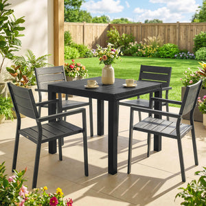 Table de jardin extensible en aluminium avec effet bois - table extérieur 4-6 personnes avec rallonge auto-stockée - mobilier de jardin design pour terrasse et balcon, 80-160 x 80 cm, noir