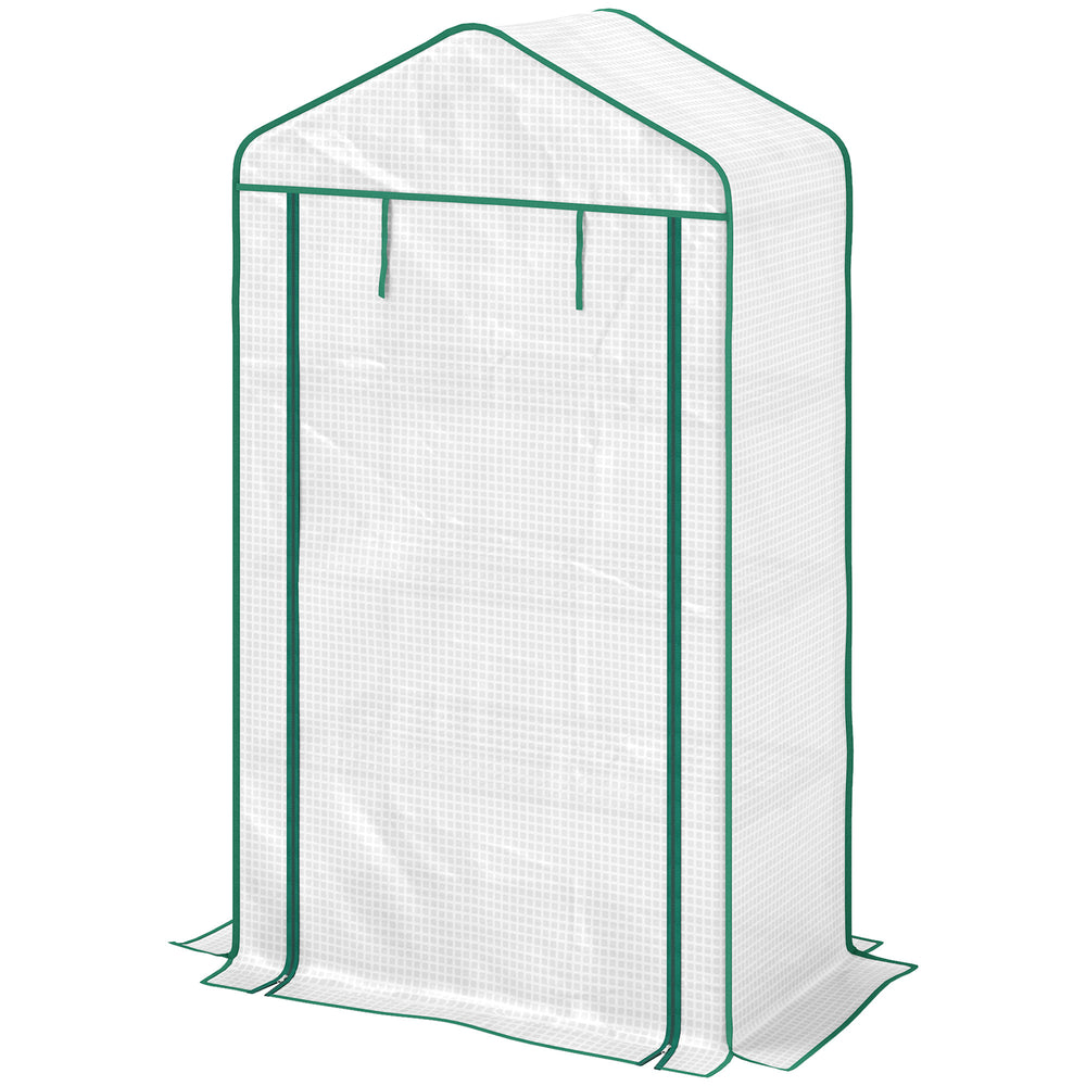Serre de jardin PE avec étagères 4 niveaux, serre de balcon, bâche renforcée 135 g/m², châssis en acier, porte zippée enroulable, pour légumes plantes fleurs, 90 x 49 x 160 cm, blanc