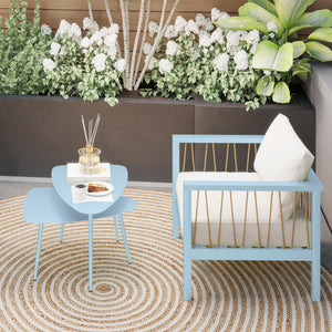 Lot de 2 tables basses de jardin, tables d'appoint gigognes triangulaires, cadre en acier, avec patins ajustables pour balcon, patio, jardin, bleu clair