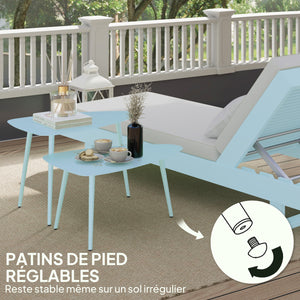 Lot de 2 tables basses de jardin, tables d'appoint gigognes triangulaires, cadre en acier, avec patins ajustables pour balcon, patio, jardin, bleu clair