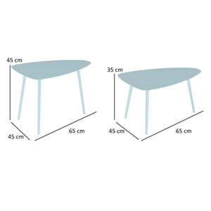 Lot de 2 tables basses de jardin, tables d'appoint gigognes triangulaires, cadre en acier, avec patins ajustables pour balcon, patio, jardin, bleu clair