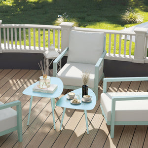 Lot de 2 tables basses de jardin, tables d'appoint gigognes triangulaires, cadre en acier, avec patins ajustables pour balcon, patio, jardin, bleu clair