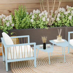 Lot de 2 tables basses de jardin, tables d'appoint gigognes triangulaires, cadre en acier, avec patins ajustables pour balcon, patio, jardin, bleu clair