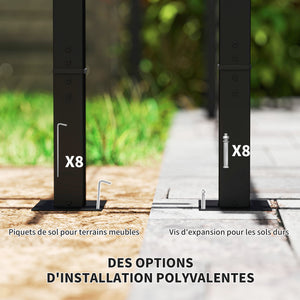 Pergola jardin exterieur 3 x 6 m pergola coulissante rétractable avec parois latérales, tonnelle de jardin, polyester haute densité 180g/m², abri soleil UPF30+, pour terrasse, patio, gris