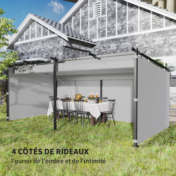 Pergola jardin exterieur 3 x 6 m pergola coulissante rétractable avec parois latérales, tonnelle de jardin, polyester haute densité 180g/m², abri soleil UPF30+, pour terrasse, patio, gris