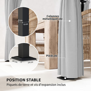 Pergola jardin exterieur 3 x 6 m pergola coulissante rétractable avec parois latérales, tonnelle de jardin, polyester haute densité 180g/m², abri soleil UPF30+, pour terrasse, patio, gris