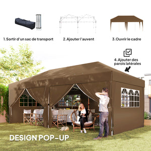 Tonnelle de jardin exterieur tonnelle pliante 3 x 6 m pop-up avec 6 parois latérales, trous de drainage, sac de transport inclus, barnum pliant pour camping festival mariage, café