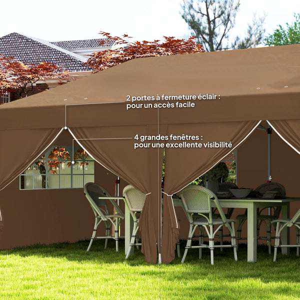 Tonnelle de jardin exterieur tonnelle pliante 3 x 6 m pop-up avec 6 parois latérales, trous de drainage, sac de transport inclus, barnum pliant pour camping festival mariage, café