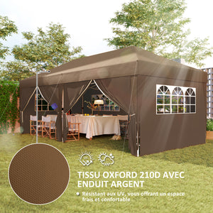 Tonnelle de jardin exterieur tonnelle pliante 3 x 6 m pop-up avec 6 parois latérales, trous de drainage, sac de transport inclus, barnum pliant pour camping festival mariage, café