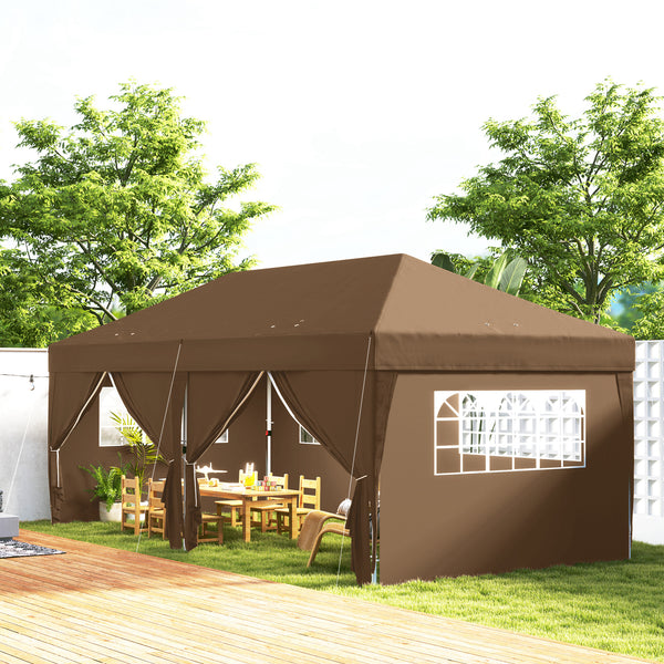 Tonnelle de jardin exterieur tonnelle pliante 3 x 6 m pop-up avec 6 parois latérales, trous de drainage, sac de transport inclus, barnum pliant pour camping festival mariage, café