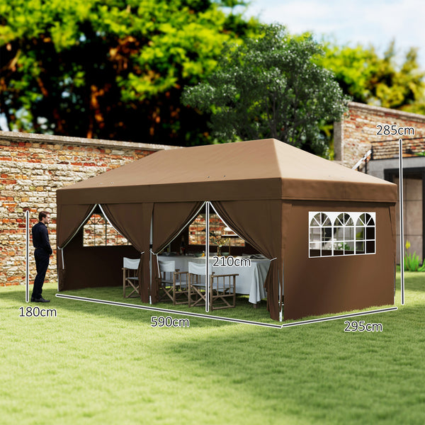 Tonnelle de jardin exterieur tonnelle pliante 3 x 6 m pop-up avec 6 parois latérales, trous de drainage, sac de transport inclus, barnum pliant pour camping festival mariage, café