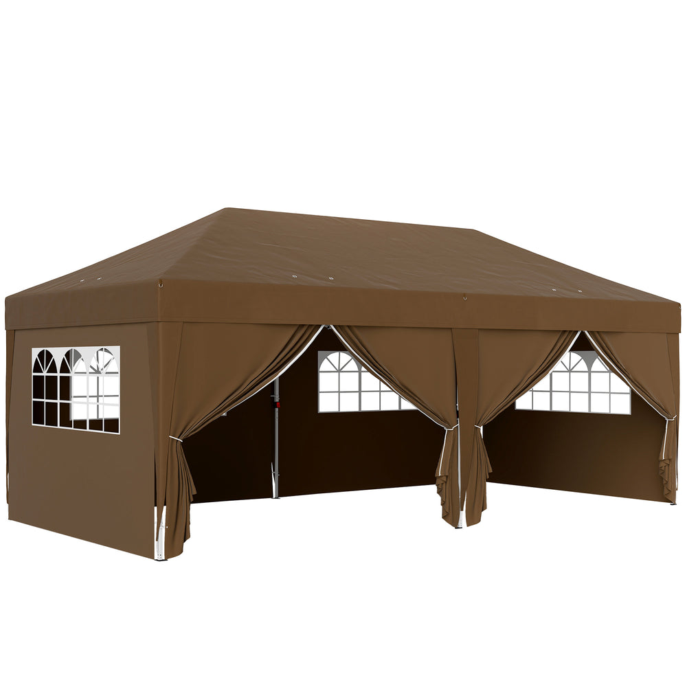 Tonnelle de jardin exterieur tonnelle pliante 3 x 6 m pop-up avec 6 parois latérales, trous de drainage, sac de transport inclus, barnum pliant pour camping festival mariage, café