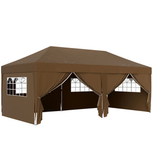 Tonnelle de jardin exterieur tonnelle pliante 3 x 6 m pop-up avec 6 parois latérales, trous de drainage, sac de transport inclus, barnum pliant pour camping festival mariage, café