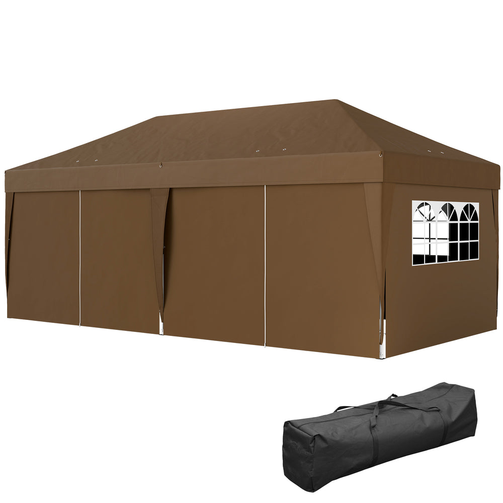 Tonnelle de jardin exterieur tonnelle pliante 3 x 6 m pop-up avec 6 parois latérales, trous de drainage, sac de transport inclus, barnum pliant pour camping festival mariage, café