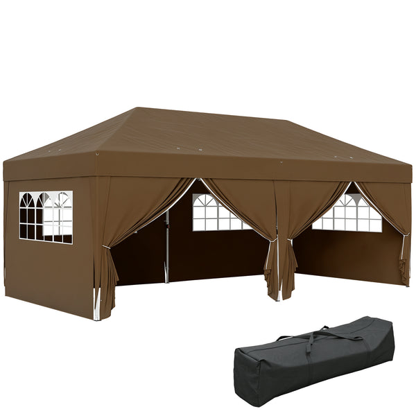 Tonnelle de jardin exterieur tonnelle pliante 3 x 6 m pop-up avec 6 parois latérales, trous de drainage, sac de transport inclus, barnum pliant pour camping festival mariage, café
