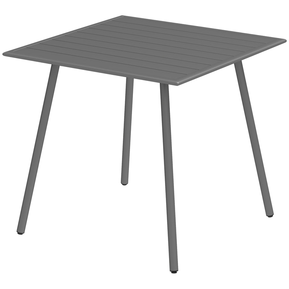 Table à manger de jardin pour 4 personnes, table de jardin avec plateau à lattes rectangulaire en acier anti-rouille, pour patio, terrasse, balcon, 80 x 80 x 74 cm, gris