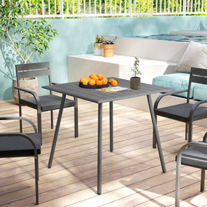 Table à manger de jardin pour 4 personnes, table de jardin avec plateau à lattes rectangulaire en acier anti-rouille, pour patio, terrasse, balcon, 80 x 80 x 74 cm, gris