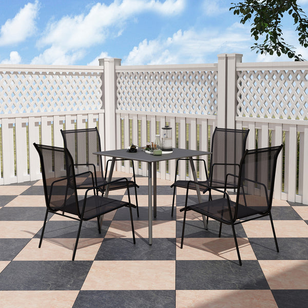 Table à manger de jardin pour 4 personnes, table de jardin avec plateau à lattes rectangulaire en acier anti-rouille, pour patio, terrasse, balcon, 80 x 80 x 74 cm, gris