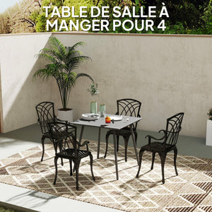 Table à manger de jardin pour 4 personnes, table de jardin avec plateau à lattes rectangulaire en acier anti-rouille, pour patio, terrasse, balcon, 80 x 80 x 74 cm, gris