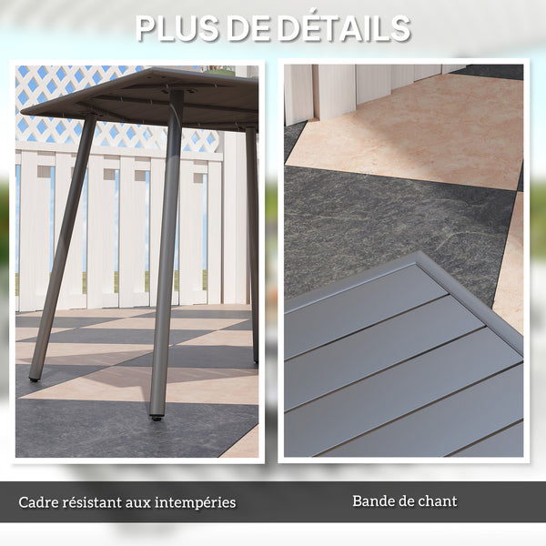 Table à manger de jardin pour 4 personnes, table de jardin avec plateau à lattes rectangulaire en acier anti-rouille, pour patio, terrasse, balcon, 80 x 80 x 74 cm, gris