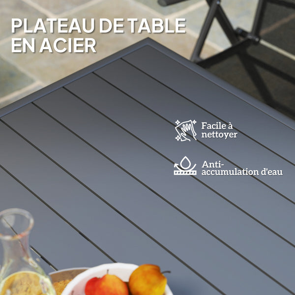 Table à manger de jardin pour 4 personnes, table de jardin avec plateau à lattes rectangulaire en acier anti-rouille, pour patio, terrasse, balcon, 80 x 80 x 74 cm, gris