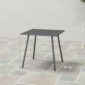 Table à manger de jardin pour 4 personnes, table de jardin avec plateau à lattes rectangulaire en acier anti-rouille, pour patio, terrasse, balcon, 80 x 80 x 74 cm, gris