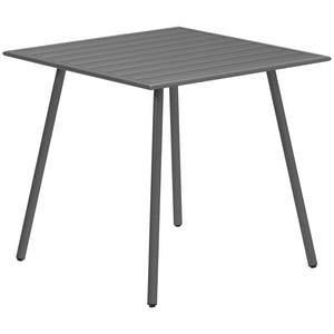 Table à manger de jardin pour 4 personnes, table de jardin avec plateau à lattes rectangulaire en acier anti-rouille, pour patio, terrasse, balcon, 80 x 80 x 74 cm, gris