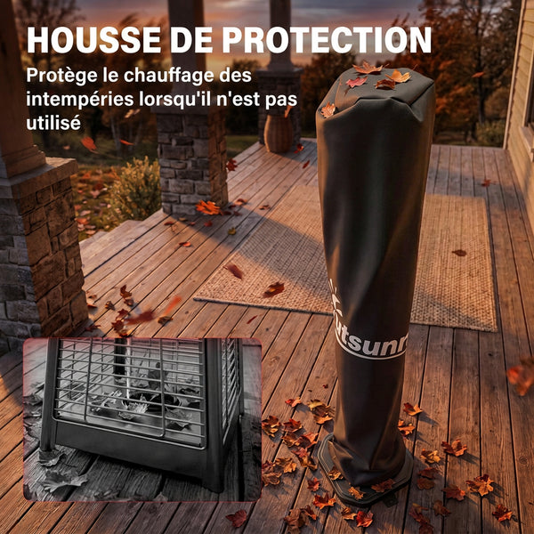Radiateur Infrarouge sur Pied ou Mural 2000 W, Chauffage Électrique pour Terrasse, Extérieur et Intérieur IP65, Télécommande, 8 Niveaux, Minuterie, Housse, Chauffage Radiant, Anti-Basculement
