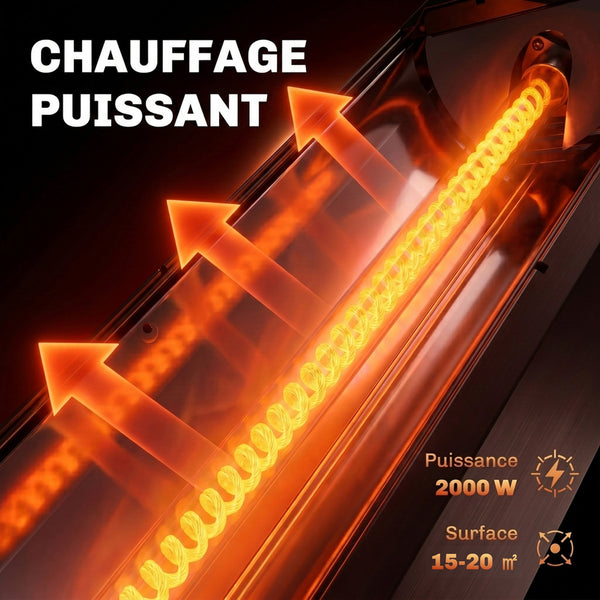 Radiateur Infrarouge sur Pied ou Mural 2000 W, Chauffage Électrique pour Terrasse, Extérieur et Intérieur IP65, Télécommande, 8 Niveaux, Minuterie, Housse, Chauffage Radiant, Anti-Basculement