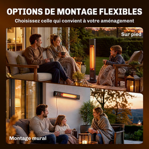 Radiateur Infrarouge sur Pied ou Mural 2000 W, Chauffage Électrique pour Terrasse, Extérieur et Intérieur IP65, Télécommande, 8 Niveaux, Minuterie, Housse, Chauffage Radiant, Anti-Basculement