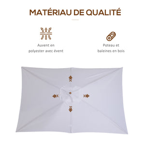 Parasol droit rectangulaire Parasol de jardin grande taille grande taille dim. 3L x 2l x 2,5H m blanc
